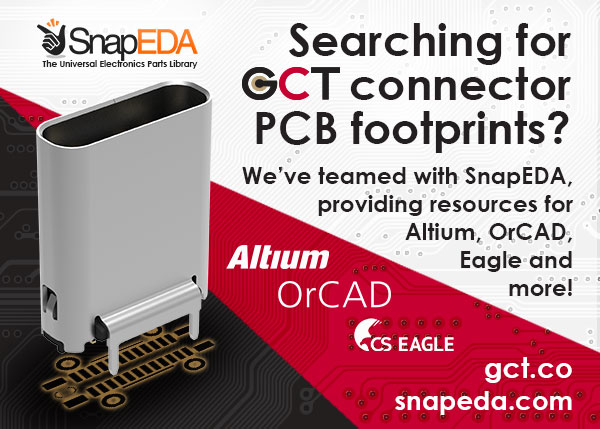 GCT Connector PCB footprints and more available with SnapEDA